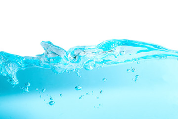 Close up blue water splash with copy space.