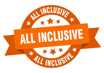 all inclusive ribbon. all inclusive round orange sign. all inclusive