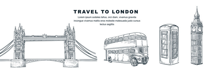 Travel to London hand drawn design. Vector sketch illustration. Great Britain famous symbol isolated on white background © Qualit Design