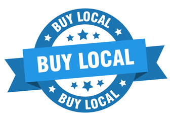 buy local ribbon. buy local round blue sign. buy local