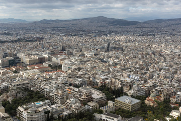 Panorama of the city of Athens from Lycabettus hill, Greece