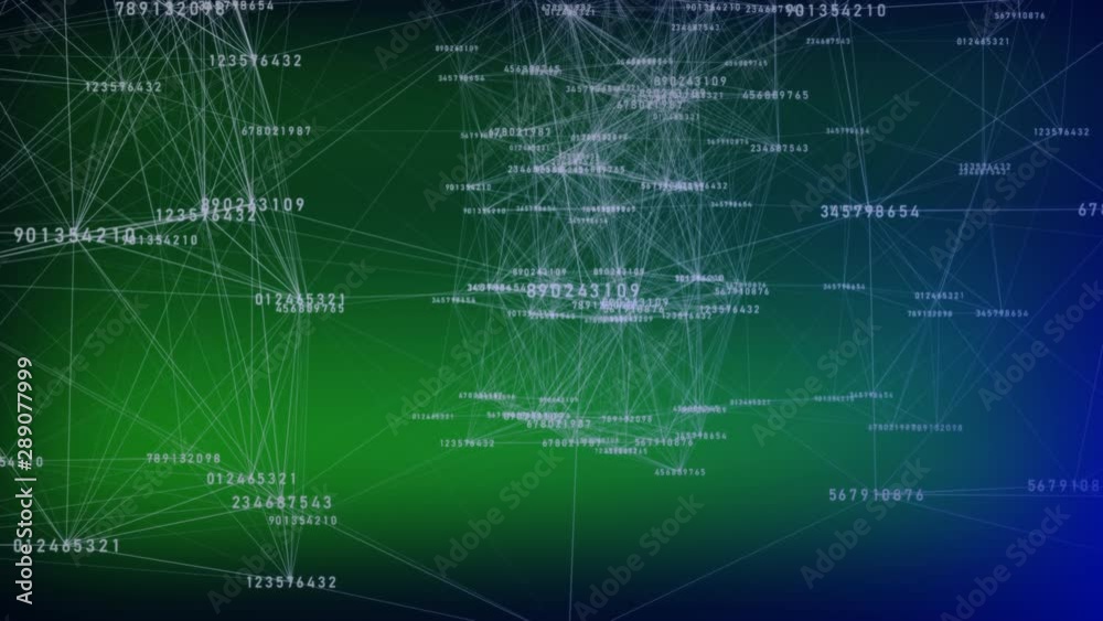 Poster digital numbers connected by lines characterized a modern cloud computing network. seamless loop.