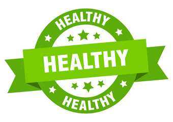 healthy ribbon. healthy round green sign. healthy