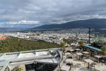 Panorama of the city of Athens from Lycabettus hill, Greece