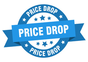price drop ribbon. price drop round blue sign. price drop