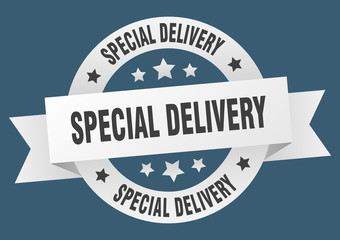 special delivery ribbon. special delivery round white sign. special delivery