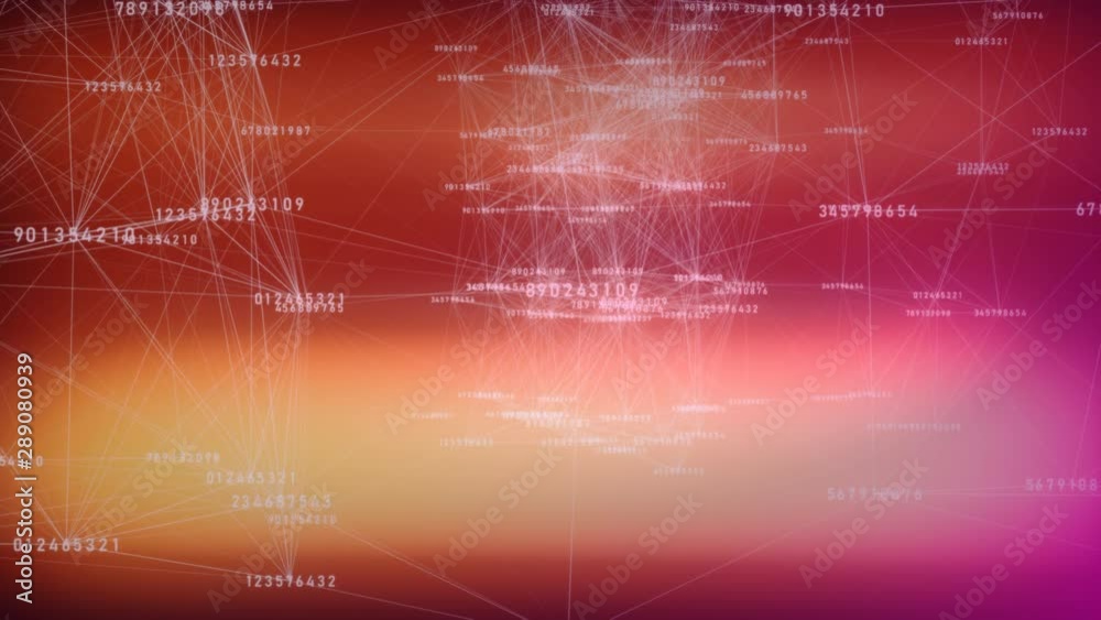 Poster plexus animation with digital numbers which changing their values and connected each other by lines.