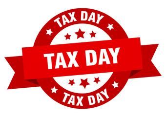 tax day ribbon. tax day round red sign. tax day