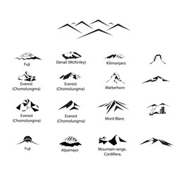 Set of 17 mountains logos.