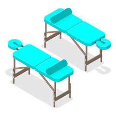 Illustration of a massage table. Isometric style.