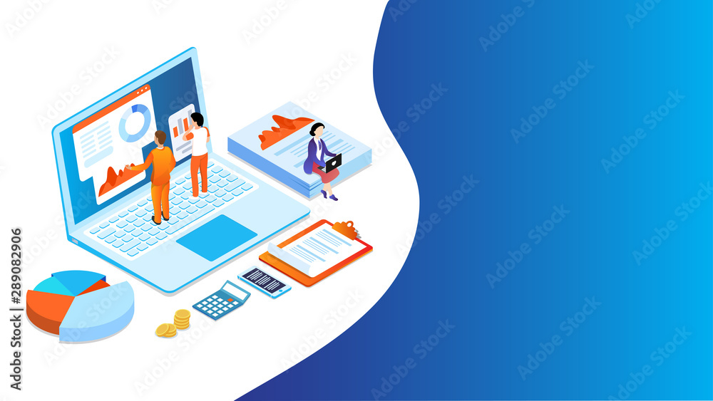 Canvas Prints 3d illustration of business analysts analysis the data on laptop and business elements for data anal