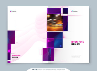 Purple Brochure Cover Template Layout. Corporate business Cover Design Mockup. Creative modern bright cover concept with purple square shapes