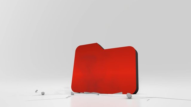 3d rendering heavy impact red symbol of office folder in empty grey space 4k animation