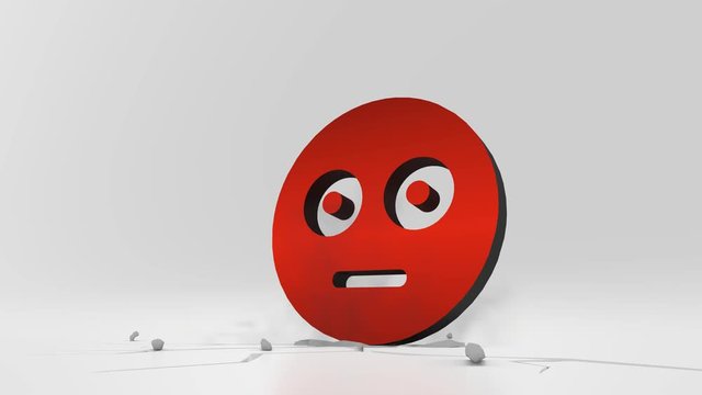 3d rendering heavy impact red symbol of flushed emoticon in empty grey space 4k animation