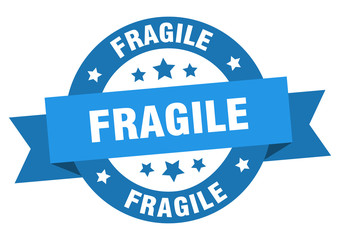 fragile ribbon. fragile round blue sign. fragile