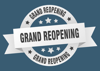 grand reopening ribbon. grand reopening round white sign. grand reopening