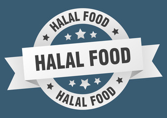 halal food ribbon. halal food round white sign. halal food