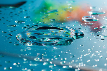 Texture of water droplets in blue. Makro, close-up.