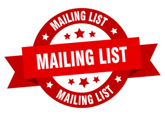 mailing list ribbon. mailing list round red sign. mailing list