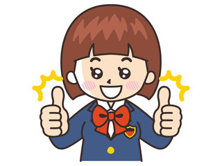 サムズアップする中高生の女子