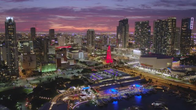 Beautiful night lights of Miami 4k aerial