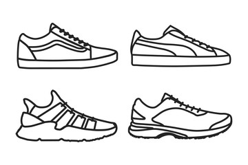 Set of men shoes and sneakers line icon vector illustration. EPS 10