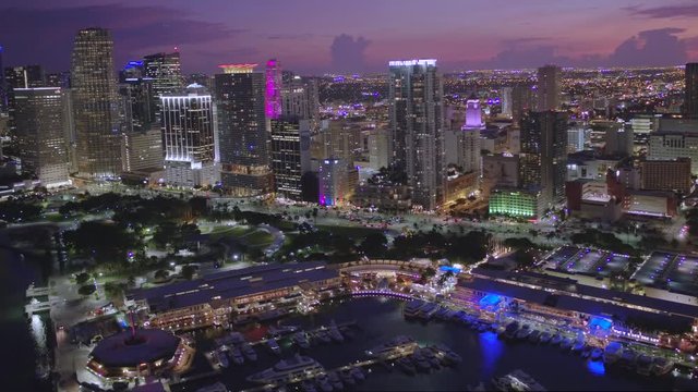 Twilight Miami 4k aerial business district
