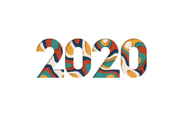 2020 paper cut. Happy new year 2020. Vector illustration. Isolated on white background