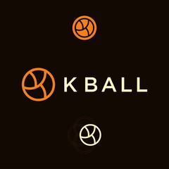Letter K with Ball or Basket Ball Line Logo Design Vector
