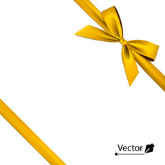 Isolated realistic tied the corners golden bow and ribbon. 
