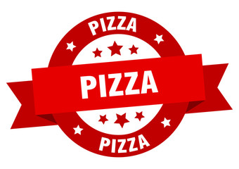 pizza ribbon. pizza round red sign. pizza