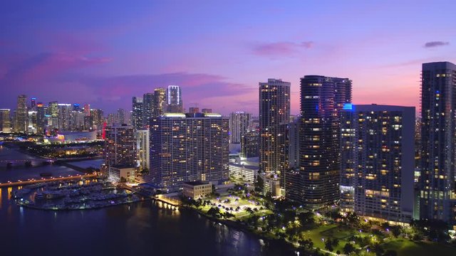 Aerial twilight film Miami 4k