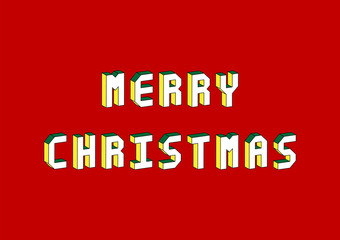 Fototapeta na wymiar Merry Christmas greeting card with 3d isometric text effect