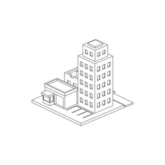 Mini City Block Isometric Line Art