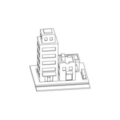 Mini City Block Isometric Line Art