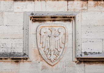 Coat of arms on the wall of the Lutheran Church of the Redeemer on Muristan street in the Old City in Jerusalem, Israel