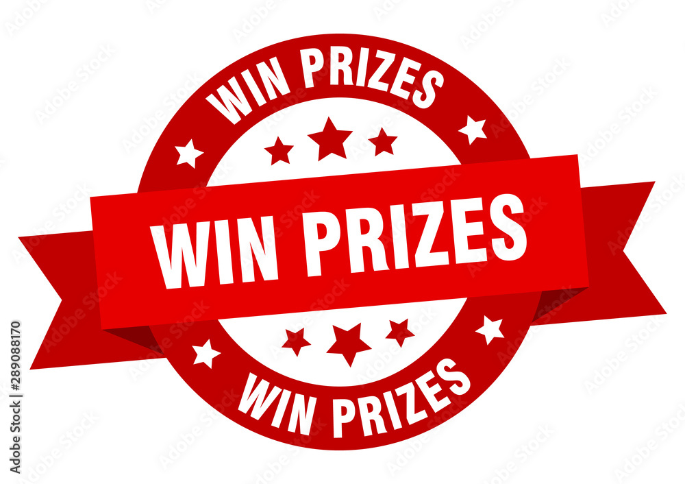 Canvas Prints win prizes ribbon. win prizes round red sign. win prizes