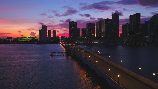 Amazing beautiful Miami sunset aerial footage
