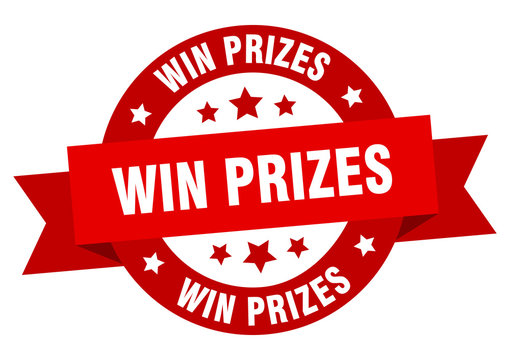 win prizes ribbon. win prizes round red sign. win prizes