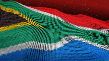 Abstract Glowing Particle Wavy surface with South Africa Flag South African  flag texture. 8K 3D illustration