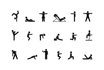 sport icon, stick figure man pictogram, human silhouette isolated on white background