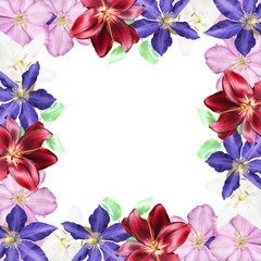 Beautiful floral background of lilies and clematis. Isolated