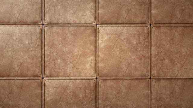 Leatherwork, stitched brown leather tiles.