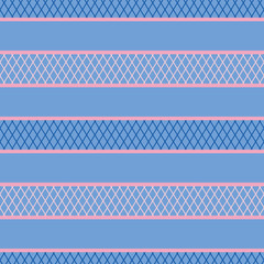 A seamless vector abstract horizontal stripes pattern in blue and pink. Surface print design.