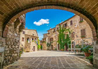 Montemerano (Italy) - The awesome historical center of the medieval and renaissance stone town in...