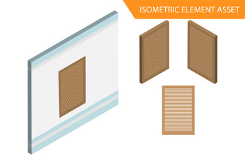 Isometric Wood window vector in White Isolated Background, Suitable for  Game Asset, And Other Graphic Related Assets