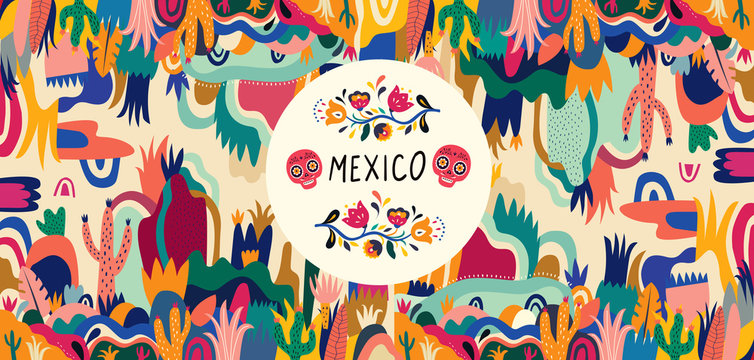 Mexico vector illustration. Colorful Mexican design. Stylish artistic Mexican decor for Mexican holidays and party