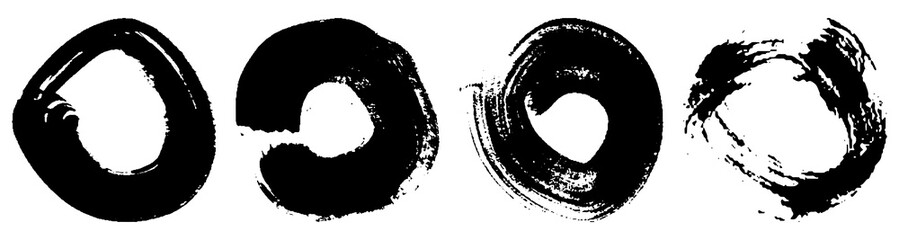 Dry brush strokes in a circle. Set of grunge pattern black on white background