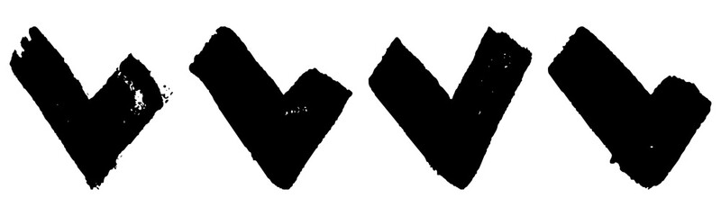Set of check mark icons in grunge style black on white background