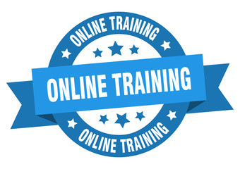 online training ribbon. online training round blue sign. online training